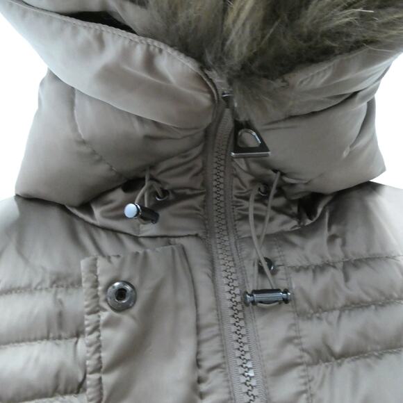 Chiara and Sara women's small tan long puffy jacket removable fur on hood trim - Picture 5 of 11